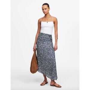 Madewell Ruched Asymmetric Midi Skirt Viscose Cotton Night Indigo US 2 NWT